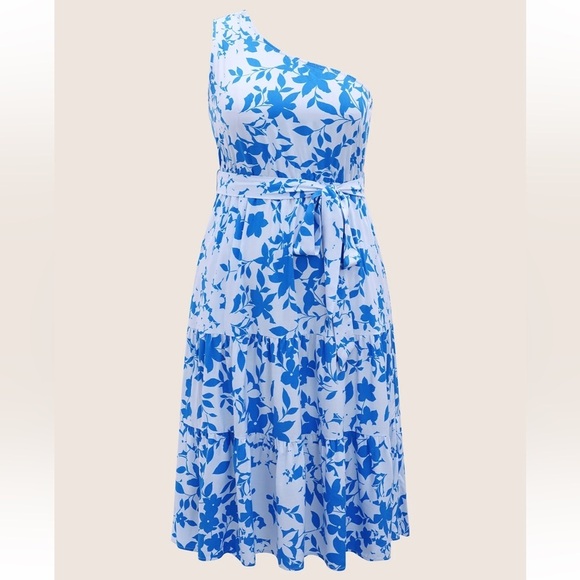 Bloomchic Silhouette Floral Print One Shoulder Belted Dress XL us14-16 - Picture 7 of 8